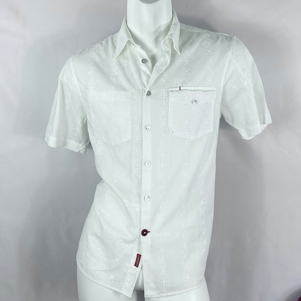 GUESS | Mens Shortsleeve Eyelet White Summer Shirt